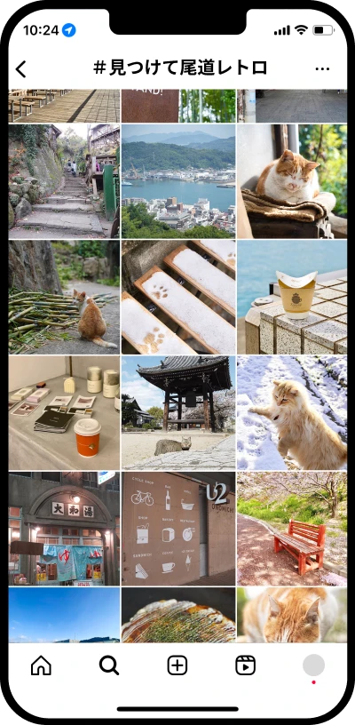 #見つけて尾道レトロの検索結果の画像が表示されてるスマホの画像